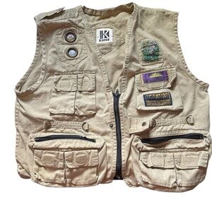 Vintage Beige Utility Vest with Patches